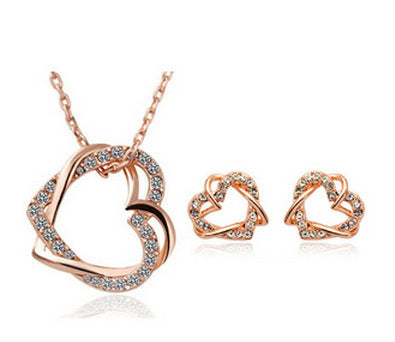Custom Double Heart Necklace and Earring Set