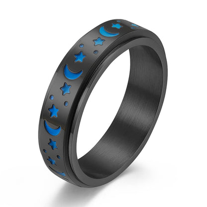 ANIEJUFI Stainless Steel Spinner Ring Luminous Glow Moon and Star Fidget Stress Relief Anxiety Rings for Women Men Black Size 8