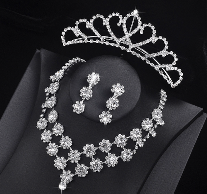Pearl and Rhinestone Bridal Jewelry Set with Necklace and Earrings