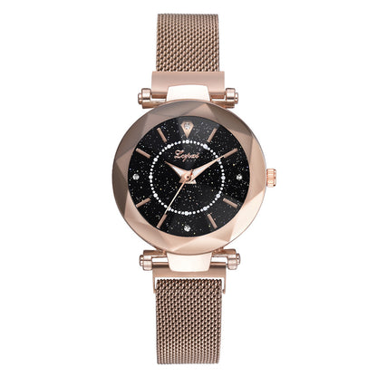 Magnetic Quartz Watch with Starry Sky and Mesh Band