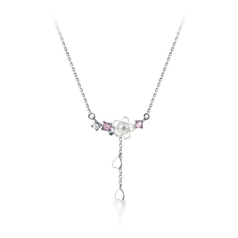 Ailuoqi S925 Silver Shell Flower Necklace with Diamonds