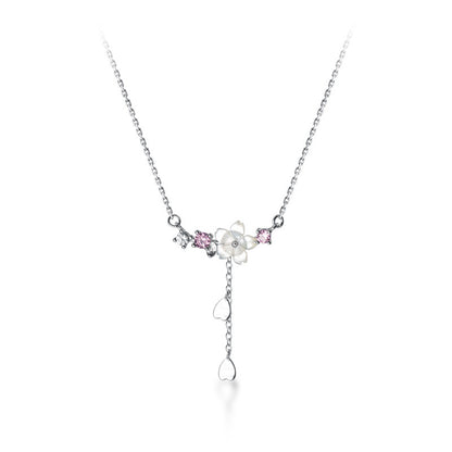 Ailuoqi S925 Silver Shell Flower Necklace with Diamonds