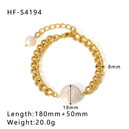 Gold Plated Shell OT Buckle Cross Bracelet Cuban Chain