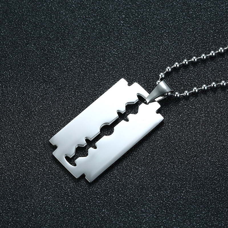 Men's Stainless Steel Blade Necklace and Razor Pendant