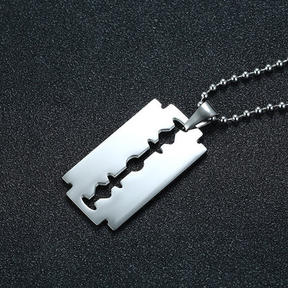 Men's Stainless Steel Blade Necklace and Razor Pendant
