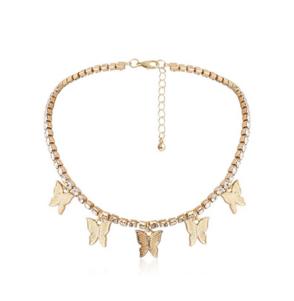Hip Hop Rhinestone Butterfly Pendant Necklace for Women