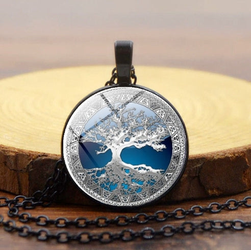 Tree of Life Pendant Necklace with Glass Gemstones
