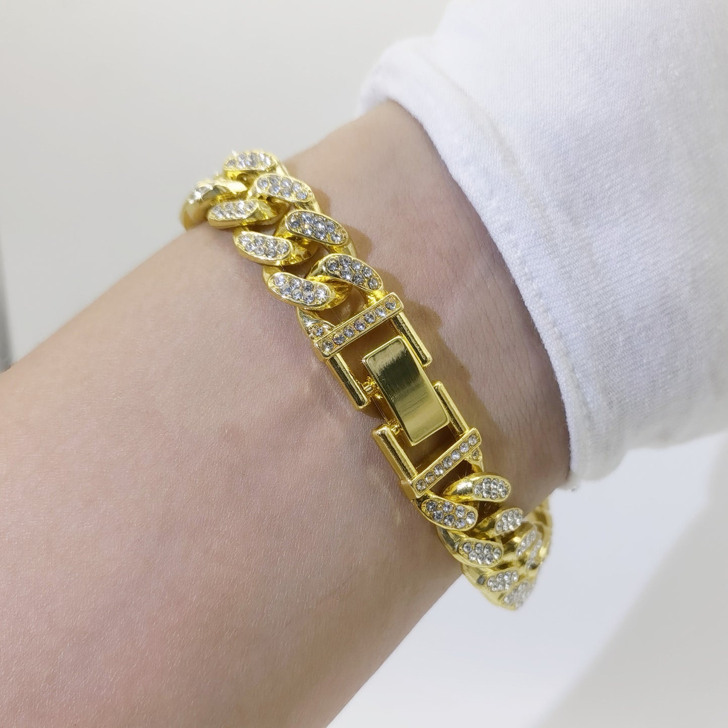 13mm Flat Cuban Link Diamond Bracelet for Hip Hop
