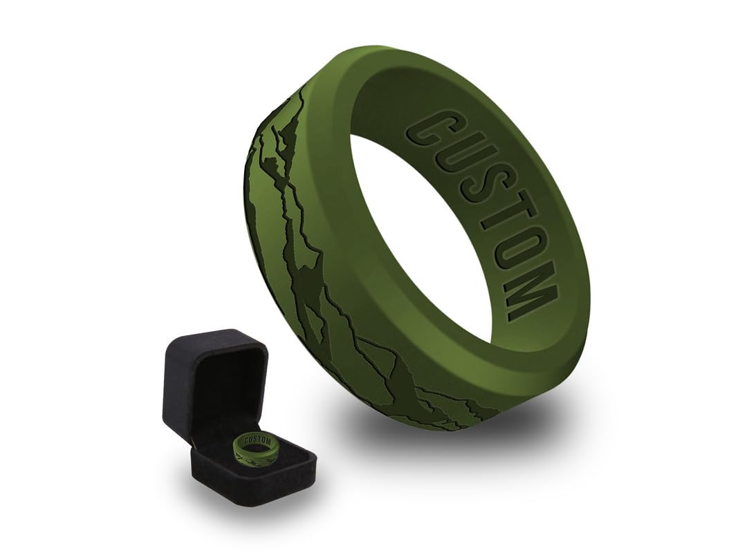 Wildfire Ring Personalized Mountain Beveled Silicone Ring for Couples Engraved for Men Women & Ring Box Wedding Band