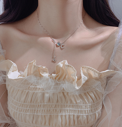 S925 Silver Korean Style Zircon Moon Pendant Necklace