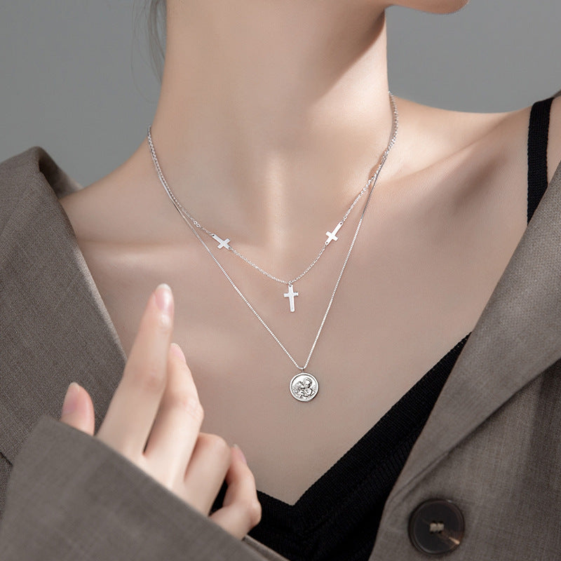 Ailuoqi S925 Silver Vintage Cross Pendant Necklace