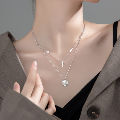 Ailuoqi S925 Silver Vintage Cross Pendant Necklace