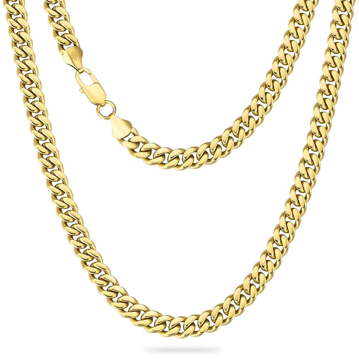KRKC&CO Real 14K Gold Filled Chain Flat Diamond-Cut Miami Cuban Link Curb Chain Necklace for Men Women Hip-Hop & Cool Style Anti-Allergies Chain 3/4/5mm 18/20/22/24Inch