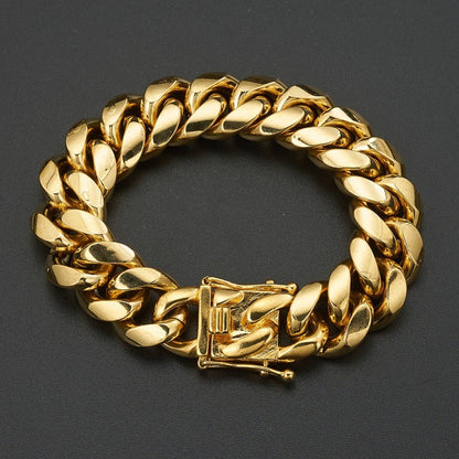 Stainless Steel Cuban Link Necklace in Gold Finish