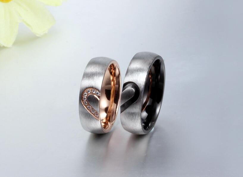 Couple Heart Rings with Diamond Inlay