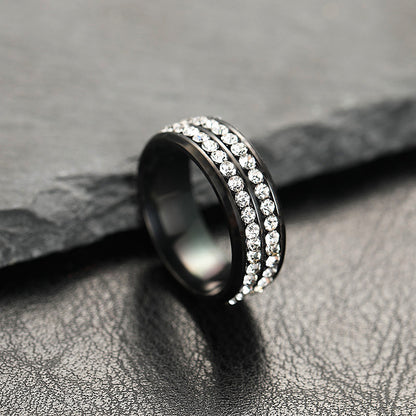 Titanium Steel Couple Rings with Full Diamonds