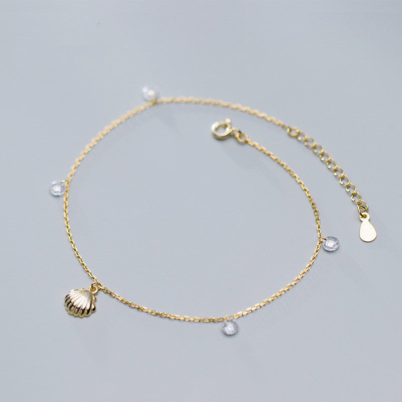 Ailuoqi S925 Silver Shell Anklet with Diamonds