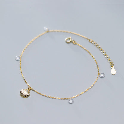Ailuoqi S925 Silver Shell Anklet with Diamonds