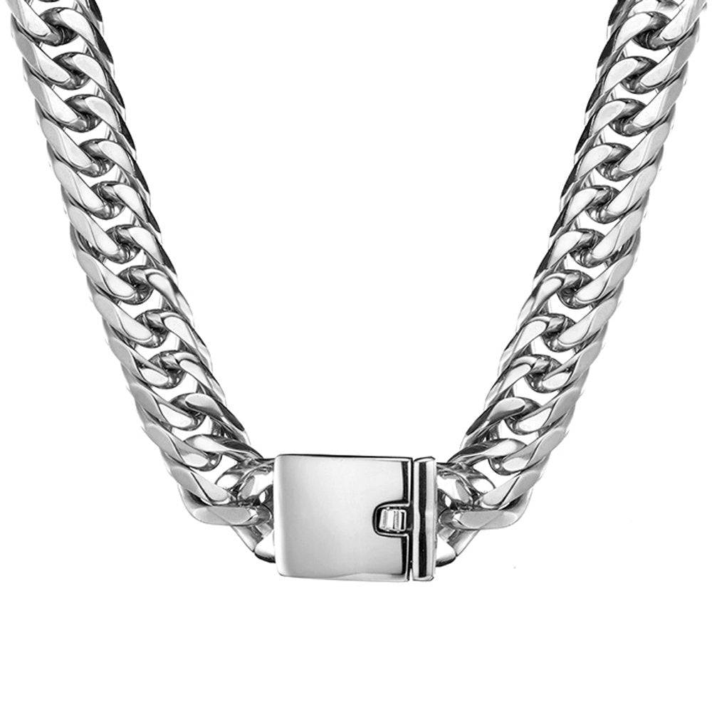 Jxlepe Miami Cuban Link Chain 16mm Big Silver White Stainless Steel two-link Curb Necklace for Men (30)