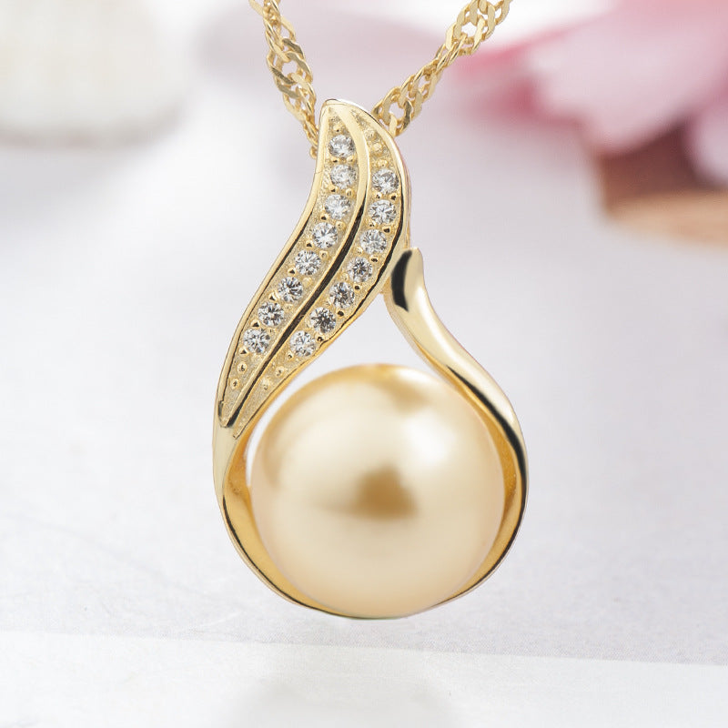 Sterling Silver Pearl Pendant Necklace with Diamonds