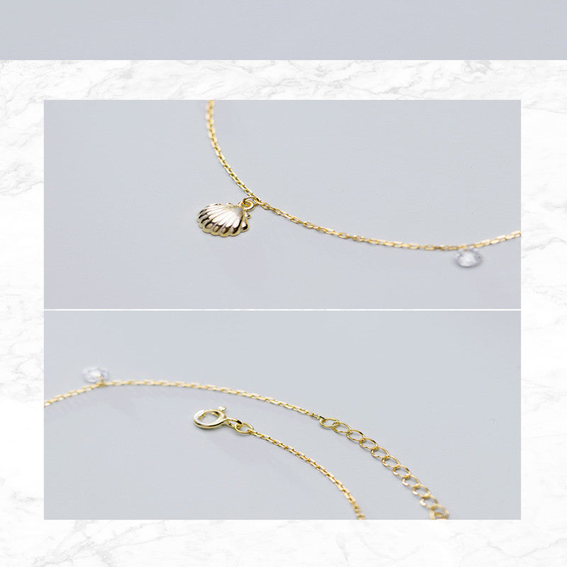 Ailuoqi S925 Silver Shell Anklet with Diamonds