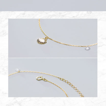 Ailuoqi S925 Silver Shell Anklet with Diamonds