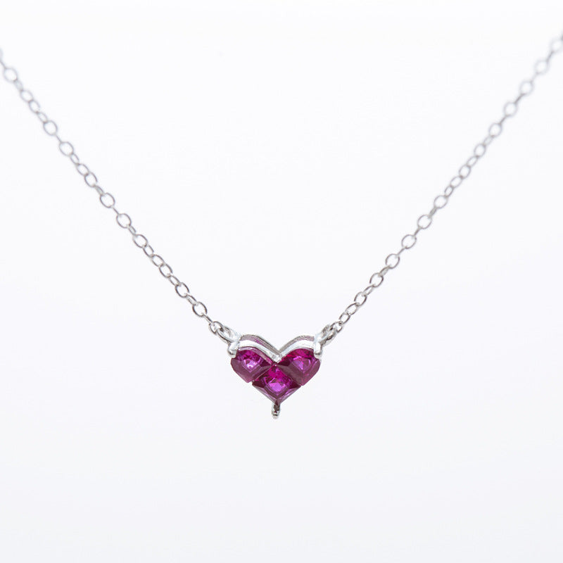 S925 Silver Heart Necklace with Red Ruby Pendant