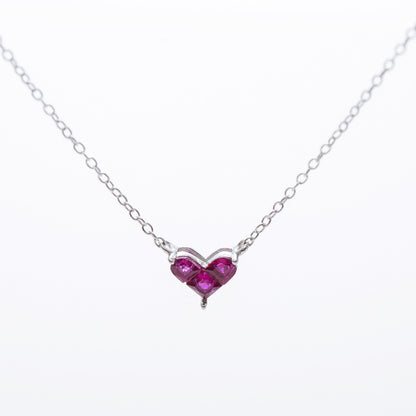 S925 Silver Heart Necklace with Red Ruby Pendant