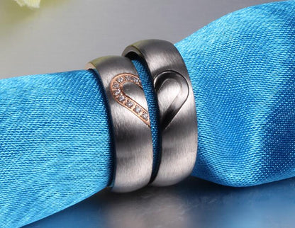 Couple Heart Rings with Diamond Inlay