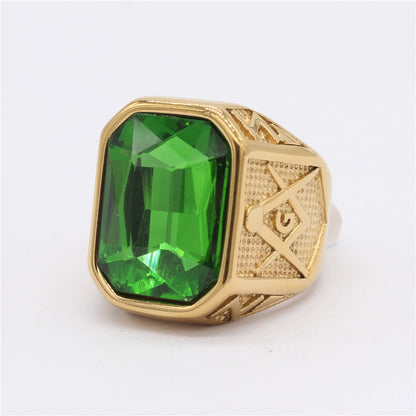Retro Masonic Gem Titanium Steel Men's Ring