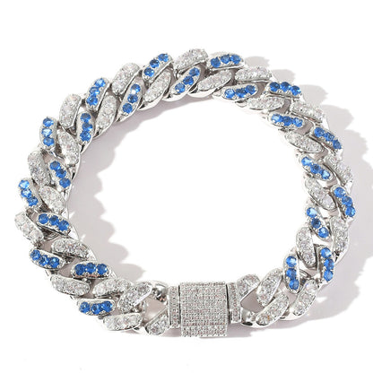 Hip Hop Cuban Chain with Aquamarine Zircon Stones