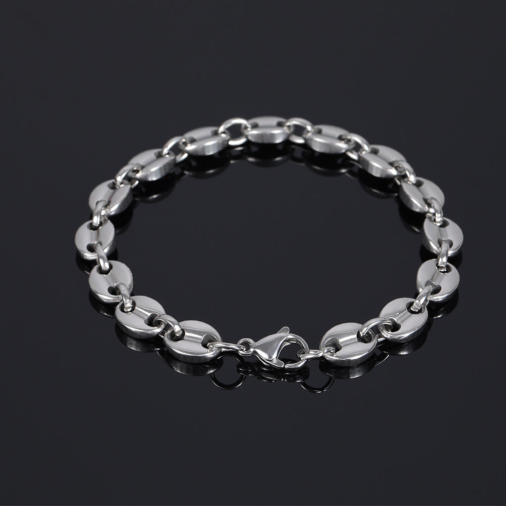 Coffee Bean Pig Nose Chain Bracelet, Stainless Steel Hip-Hop Jewelry