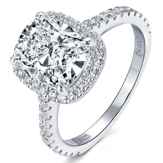 EONFUN 4CT Cushion Cut Moissanite Engagement Halo Rings for Women D Color VVS1 925 Sterling Silver Ring Gift for Wedding Anniversary Promise Ring (Ring Size 4)