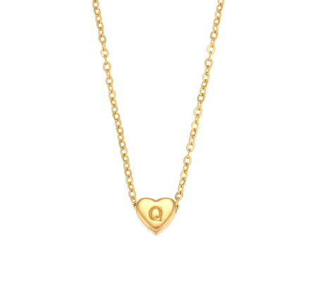 Initial Love Necklace - 18K Gold Plated Heart Pendant (One)