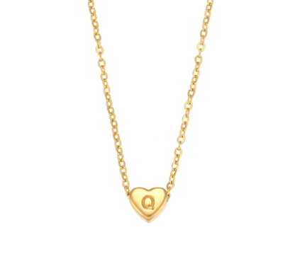 Initial Love Necklace - 18K Gold Plated Heart Pendant (One)