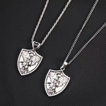 Shield Pendant Necklace with Cartoon Character Wings