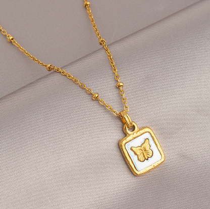 18K Gold Plated Butterfly Necklace with Ceramic Pendant