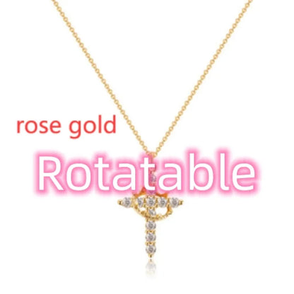 Rotatable Cross Crown Diamond Necklace
