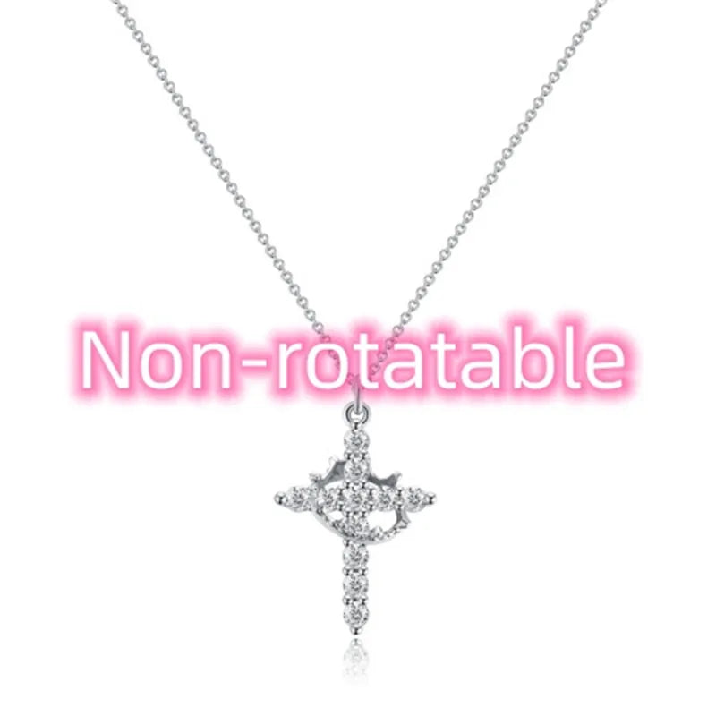 Rotatable Cross Crown Diamond Necklace