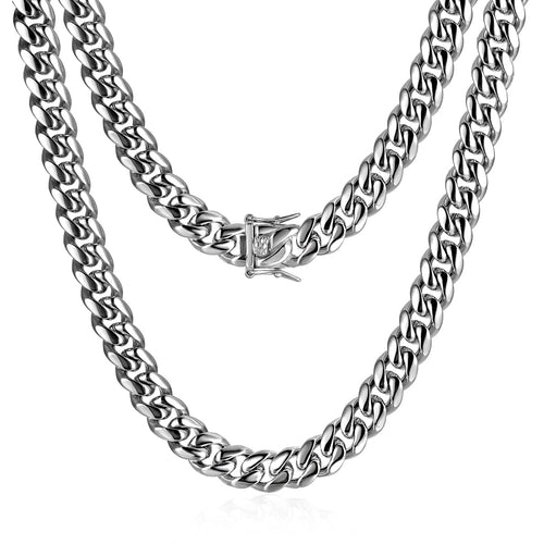 PY BLING 12mm 316L Stainless Steel Black Miami Cuban Link Chain Choker 14K Gold Plated Heavy Necklace Hip Hop Jewelry For Men Women with Gift Box (white26in)