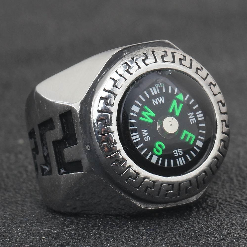 Personalized Men's Titanium Steel Compass Ring