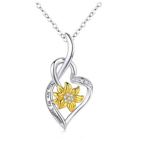 Heart-Shaped Dual-Color Necklace with Sunflower Pendant