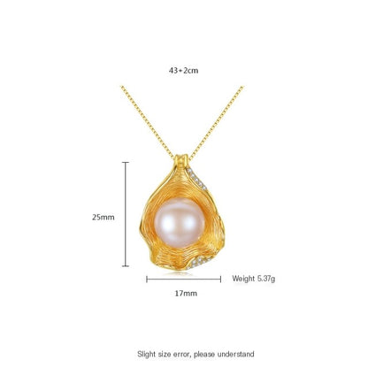 Silver Necklace with Shell Design and Natural Pearl Pendant