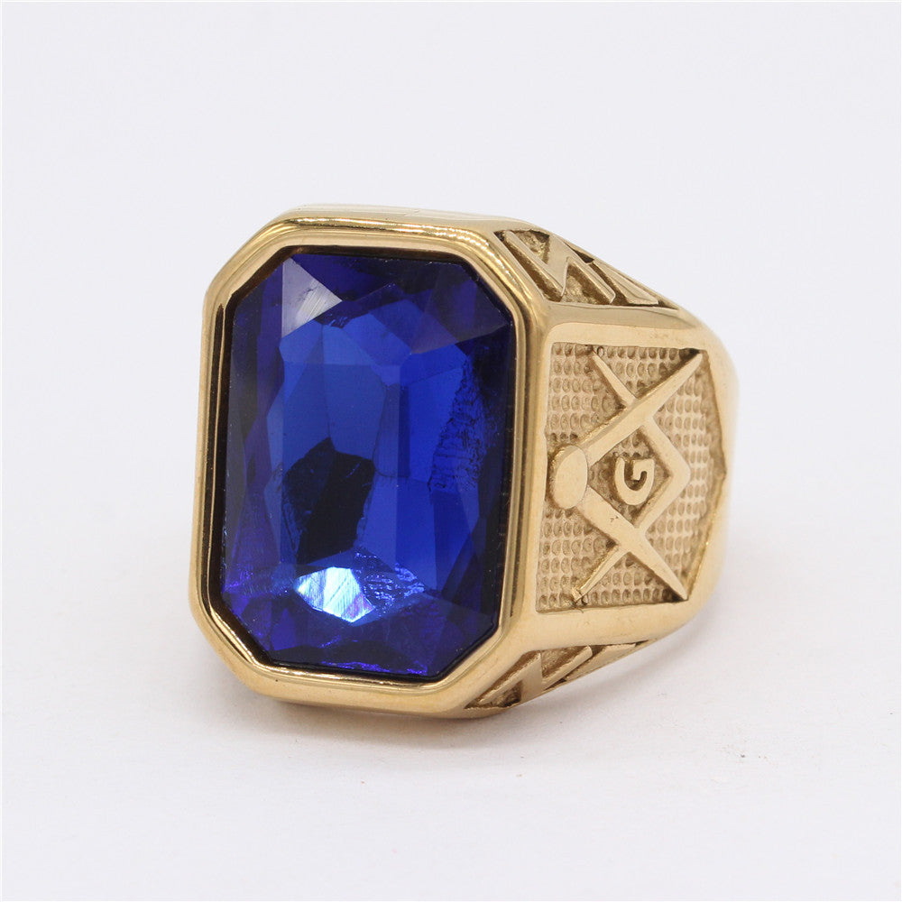 Retro Masonic Gem Men's Titanium Steel Ring