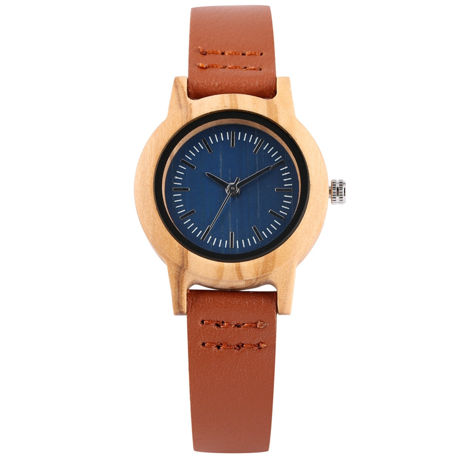 Elegant Women's Wooden Watch with Simple Leather Strap