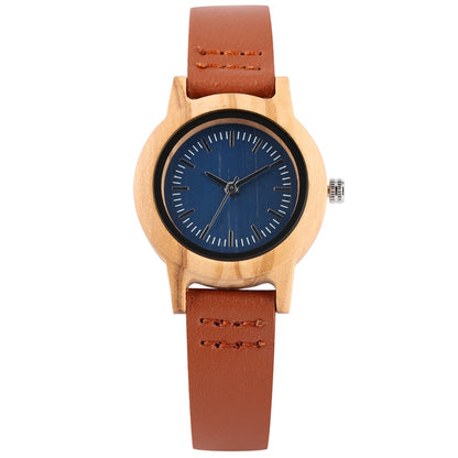 Elegant Women's Wooden Watch with Simple Leather Strap