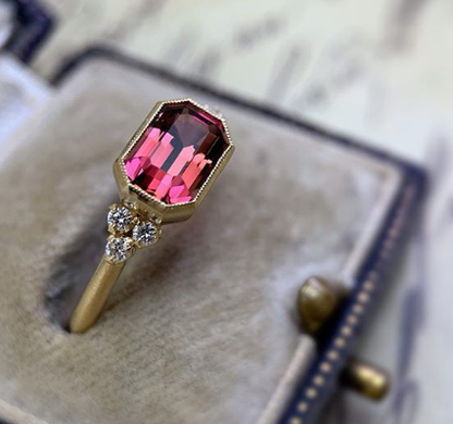 Gold Plated Ring with Inlaid Ruby and Zircon