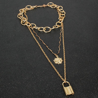 Exaggerated Layered Necklace with Sunflower Pendant