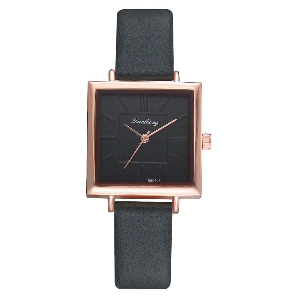 Fashionable Women's Square Watch with Leather Strap