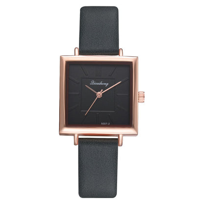 Fashionable Women's Square Watch with Leather Strap